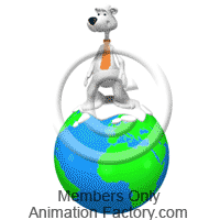 Polar bear waving atop polar region of globe
