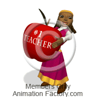 Teacher holding giant apple