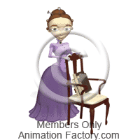 Victorian woman standing by chair