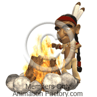 Native American standing by warm campfire