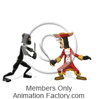Pirate versus ninja warrior in swordfight