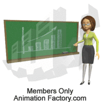 Synthia businesswoman showing graph on chalkboard