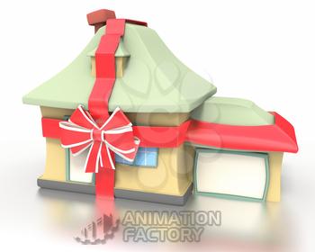 New house wrapped in ribbon with bow