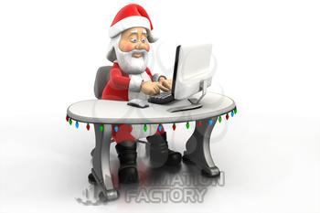 Santa at desk with computer