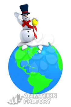 Snowman waving from North Pole