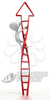 Figure climbing up ladder with arrow