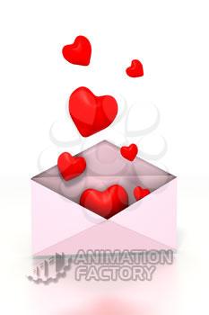 Valentines hearts floating out of envelope