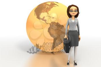 Portrait of businesswoman with briefcase by world globe