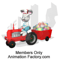 Easter bunny hauling tractor of colored eggs