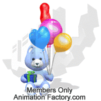 Blue teddybear with gift and balloons