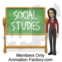 Teacher flipping blackboard with social studies