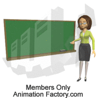 Synthia teacher pointing at blank chalkboard