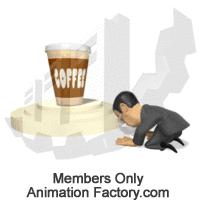 Asian businessman bowing to coffee cup