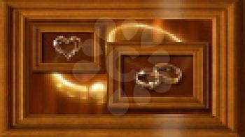 Royalty Free Video of Framed Rotating Wedding Rings and Hearts