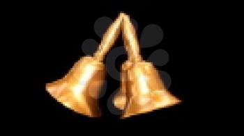 Royalty Free Video of Three Rotating Gold Hand Bells
