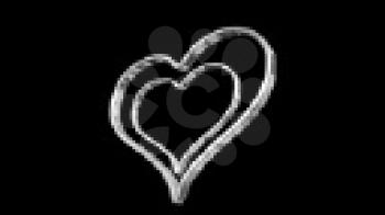 Royalty Free Video of Two Rotating Silver Heart Outlines 