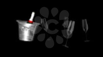 Royalty Free Video of a Champagne in a Bucket With Wineglasses