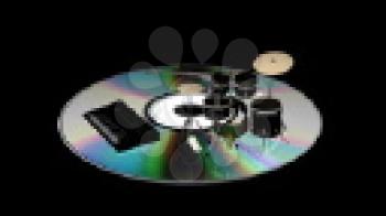 Royalty Free Video of Drums, Guitar and Keyboard on a Rotating Compact Disc