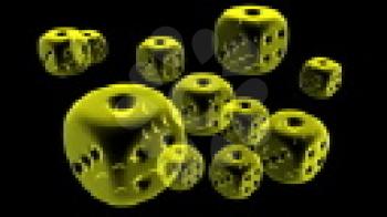 Royalty Free Video of Spinning Yellow Opaque Dice