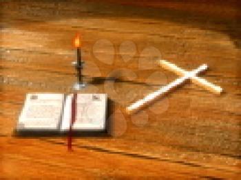 Royalty Free Video of a Cross, Bible and Candle