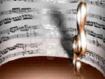 Royalty Free Video of a Treble Clef in Front of Sheet Music
